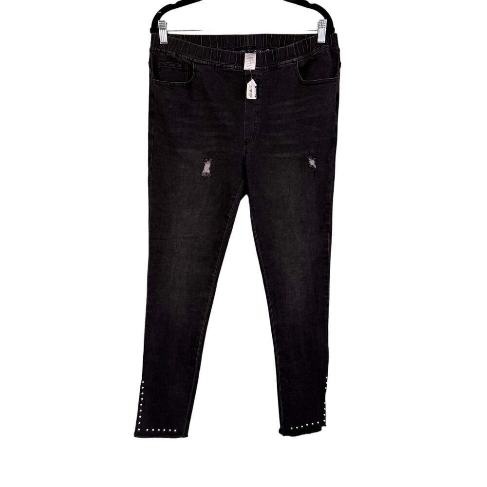 GALINA'S Denim Jeggings Womens XL Jean Pull On Raw Hem Studded Slit Black NWT